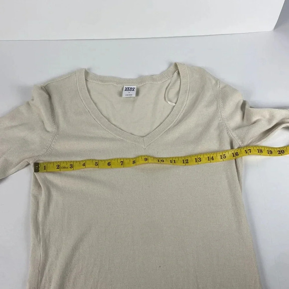2/$25 Cream beige off white long sleeve vneck pullover with pockets tunic sz M - Picture 4 of 12